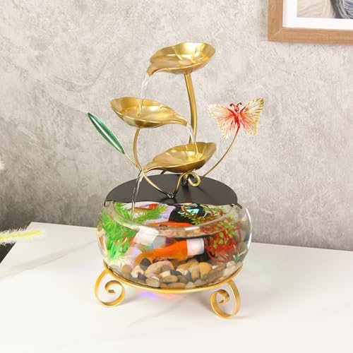 Modern Gold Indoor Water Fountain with Butterfly and Aquatic Plants 1