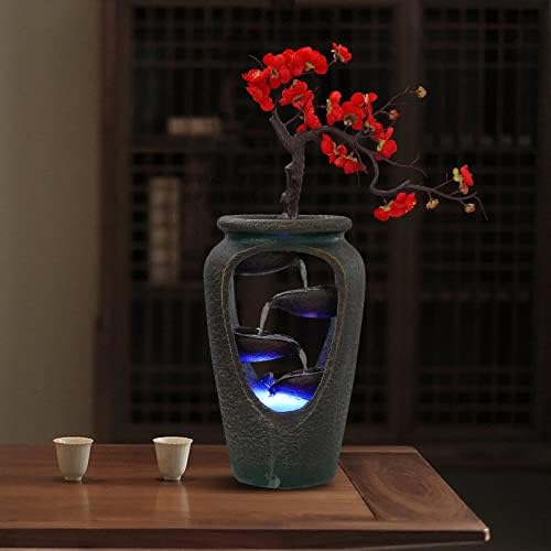20 Inch Tabletop Decorative Flower Vase Water Fountain Humidifier with LED Lights