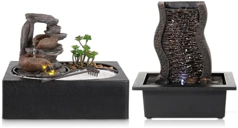 Dyna-Living 2pcs Tabletop Water Fountain with Pump for Home and Office Decor