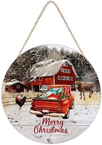 Farmhouse Front Door Hanger with Christmas Animals and Tree
