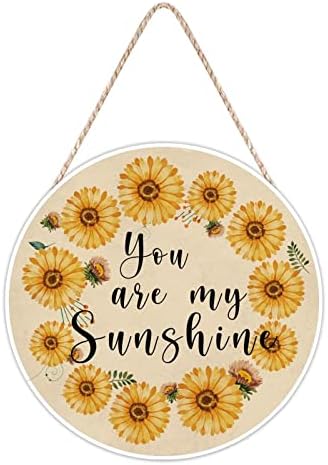 Farmhouse Door Hanger Vintage Sunflower Wreath Bee Wood Sign 12x12in