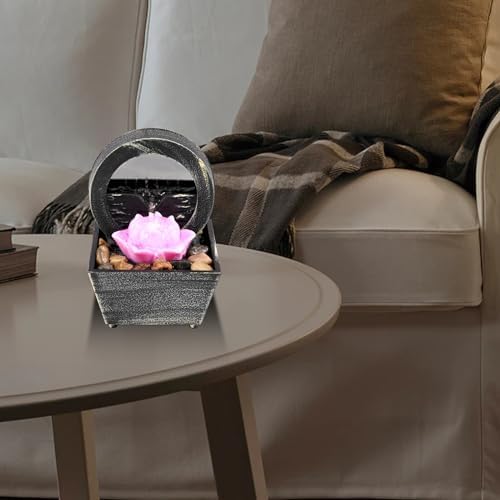 Zen Mini Tabletop Fountain with Light and Waterfall Sound
