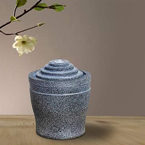 Gray Tabletop Fountain with Built-in Pump and LED Light