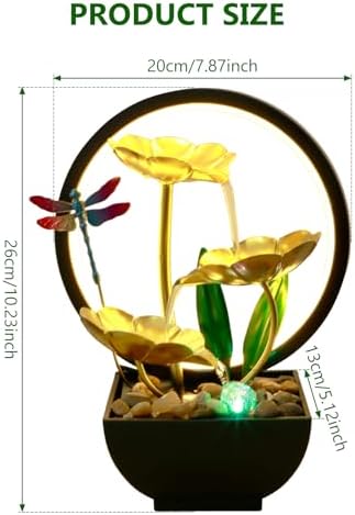 Dragonfly Tabletop Water Fountain with LED Ring Light and Humidifier
