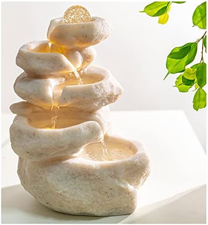 WAOCEO Tabletop Fountain with LED Lights and Soothing Water Sound