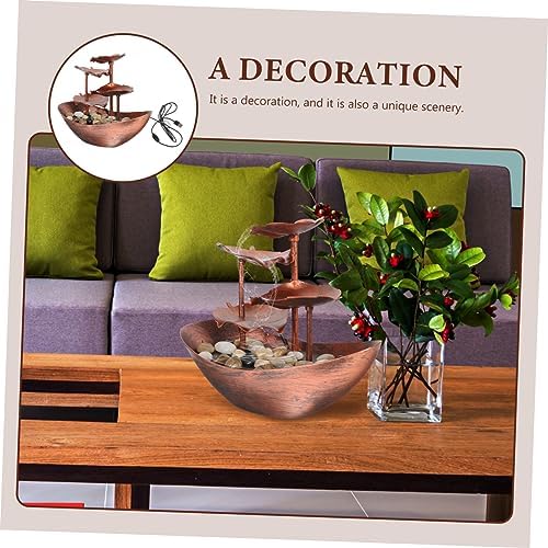 Creative Tabletop Fountain LED Light Copper Lotus Leaf Waterfall Decor for Living Room and Home