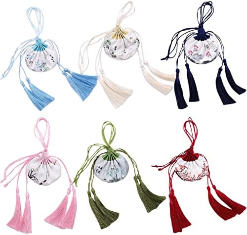 6 Pcs Chinese Silk Brocade Coin Bags with Drawstring Pouches