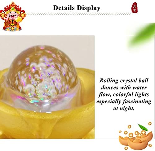 Feng Shui Gold Ingot Tabletop Waterfall Fountain with Lights and Rolling Crystal Ball