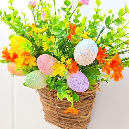 Spring Door Wreath with Wildflowers and Easter Eggs