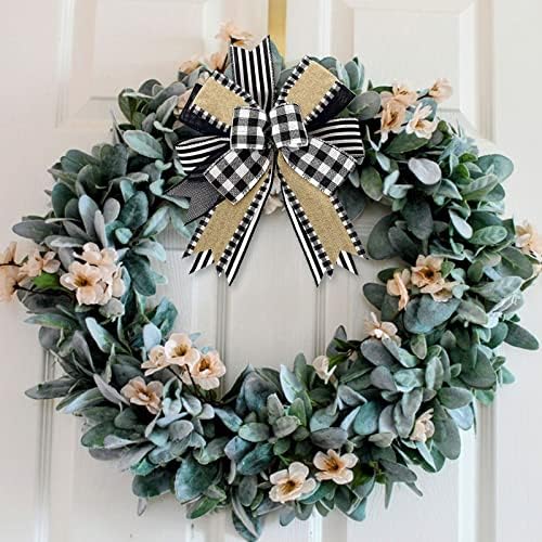 Whaline 2 Pack White Black Buffalo Plaids Wreath Bows