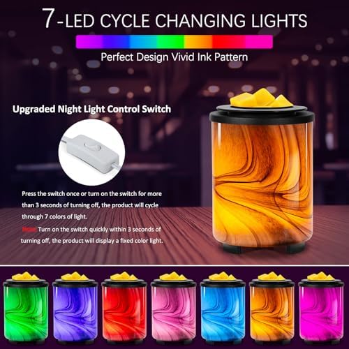 Electric Wax Melt Warmer with 7-Color LED Light and Art-Glass Design