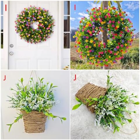 Cream Hydrangea Door Wreath with Rattan Basket