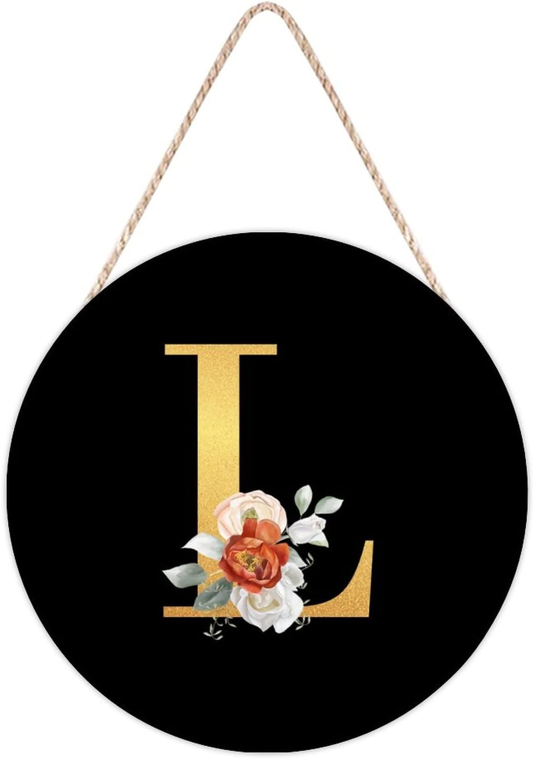 Farmhouse Front Door Hanger Rose Gold Initial Letter L Wood Sign 10x10in