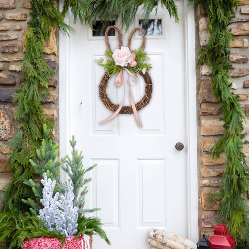 Easter Bunny Wreath Door Decoration with Rattan Frame
