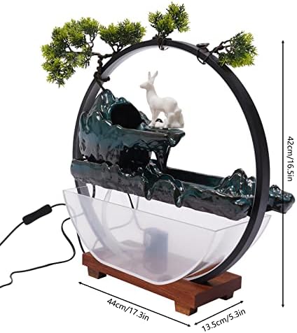 Tabletop Fountain with LED Light Loop Deer and Fish Decor
