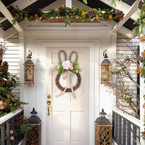 Easter Bunny Wreath Door Decoration with Rattan Frame
