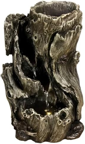 14-inch Log Tabletop Fountain with LED Lights and Planting Area
