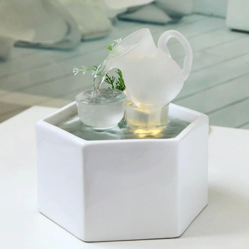 White Tabletop Fountain with Teapot Teacup Design