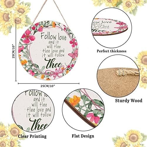 Farmhouse Front Door Hanger Vintage Floral Wreath Wood Sign