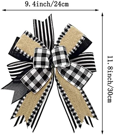Whaline 2 Pack White Black Buffalo Plaids Wreath Bows