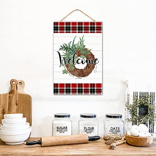 Welcome Winter Door Wreath Farmhouse Hanging Sign 8x12in