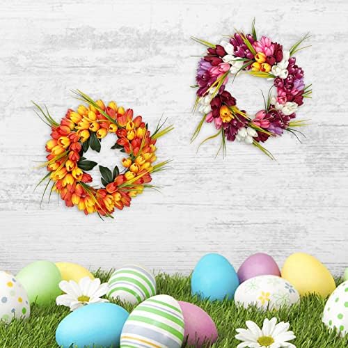 Artificial Tulips Wreath Front Door 15 Inch Home Decor