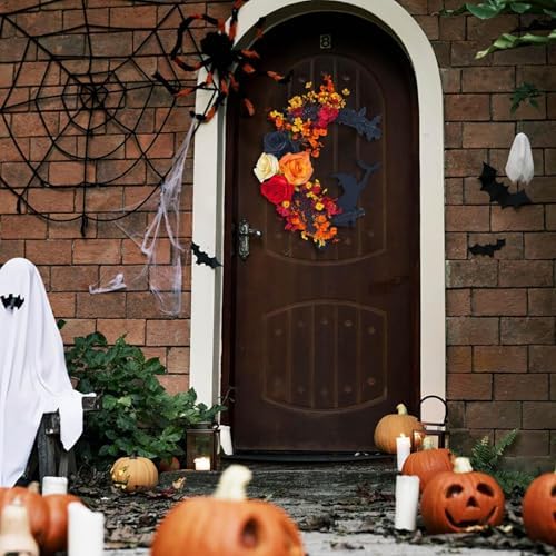 Halloween Moon Black Wreath Orange