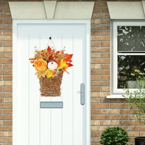 Autumn Door Wreath with Flowers and Decorative Elements