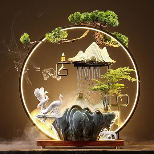 Peacock Horse Crane Animal Water Fountain with Lights and Mist