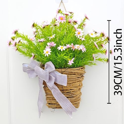 Spring Wreath Door Hanger Basket with Bowknot
