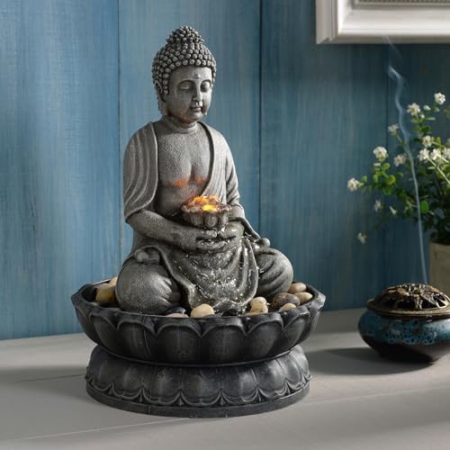 Kalona Zen Tabletop Buddha Fountain with LED and Rolling Ball