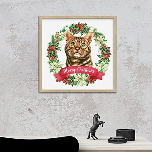 Animal Print Christmas Wreath Wood Framed Sign 12x12in
