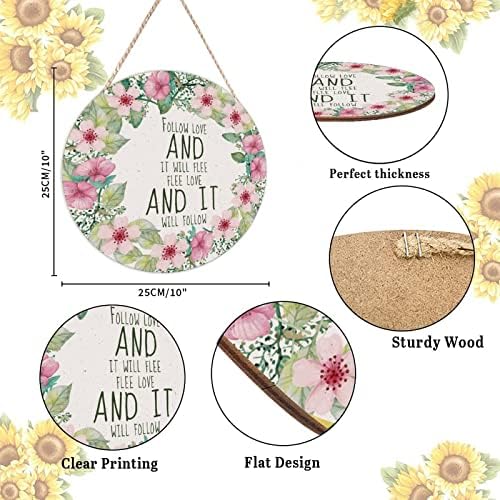 Farmhouse Door Hanger Vintage Floral Wreath Wood Sign 10x10in