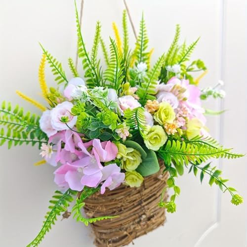 Artificial Rattan Basket Wreath - Seasonal Door Hanger
