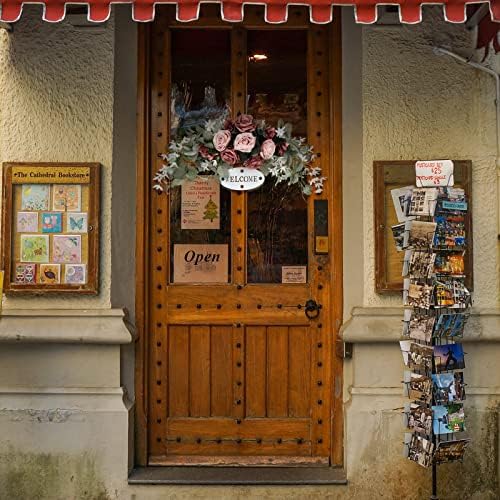 POTRUWE Orange Artificial Rose and Leaf Front Door Wreath