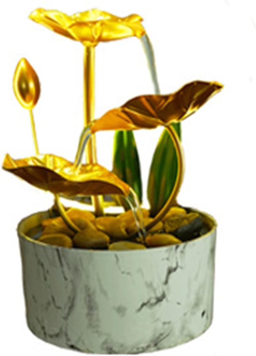 White Tabletop Fountain Indoor Metal Lotus Leaf Decor