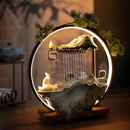 Indoor Tabletop Fountain with People Statue and LED Light