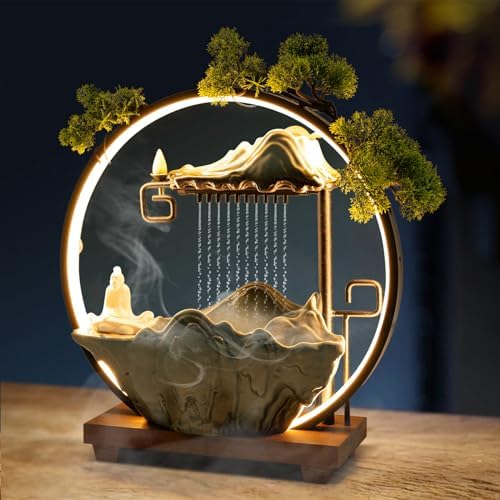 Indoor Tabletop Fountain with People Statue and LED Light