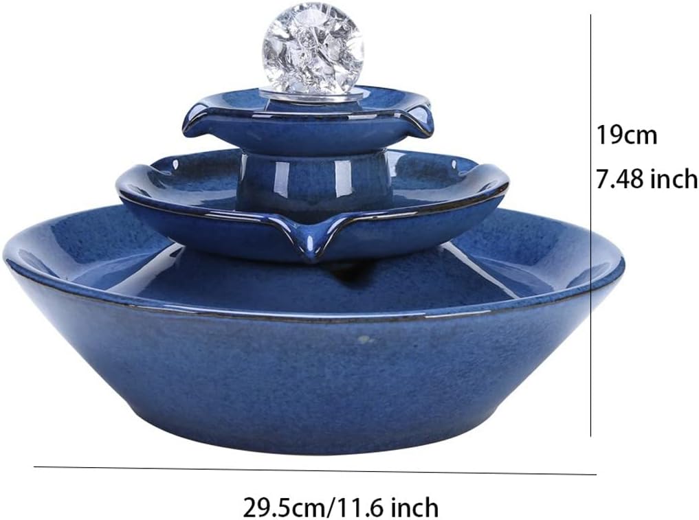 Ceramic Tabletop Fountain 3-Tier Waterfall for Home Office Bedroom