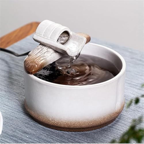 White Ceramic Tabletop Fountain with Mock Bamboo Design