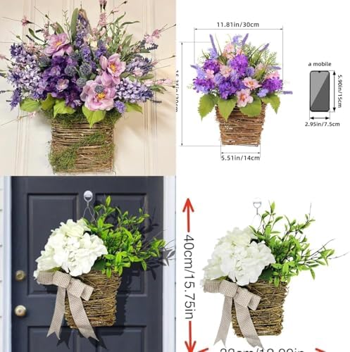 Manutox Cream Hydrangea Door Wreath Basket Decor