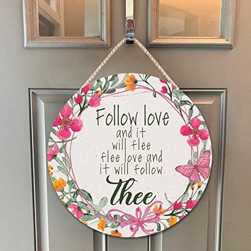 Farmhouse Front Door Hanger Vintage Floral Wreath Wood Sign