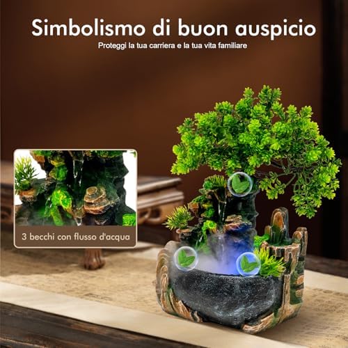 DYRABREST Tabletop Rockery Fountain with LED Light and Automatic Pump