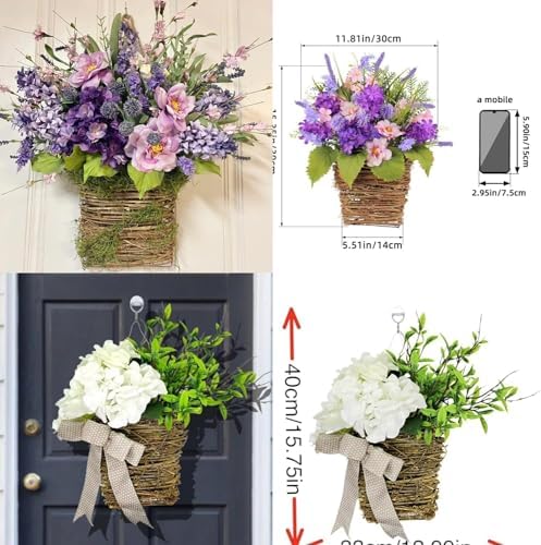 Cream Hydrangea Door Wreath with Rattan Basket 1