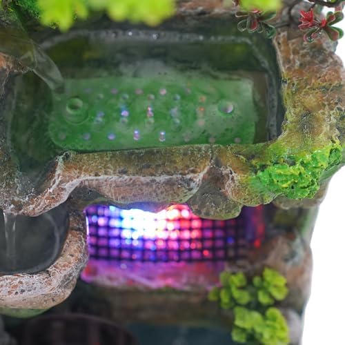 Tabletop Water Fountain with LED Light and Artificial Tree