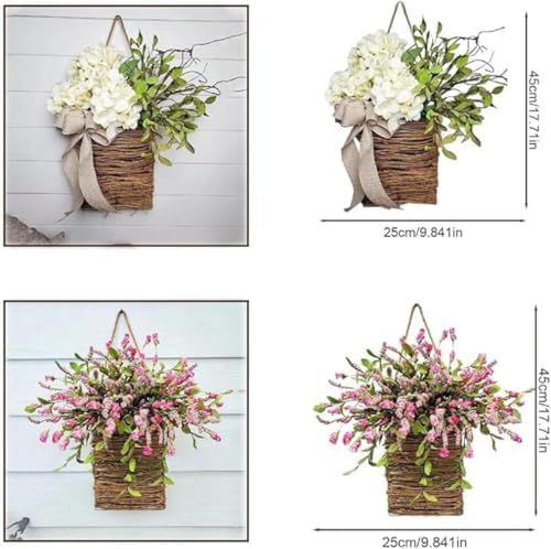 Cream Hydrangea Wreath Door Decor Basket