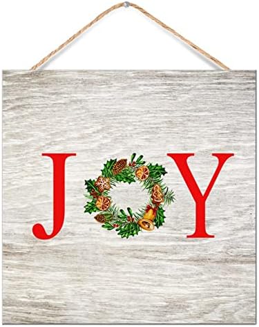 CustonCares Joy Christmas Flowers Wreath Wooden Sign