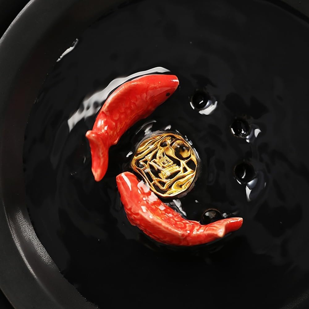White Tabletop Ceramic Water Fountain with Goldfish