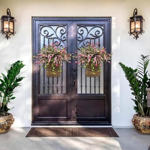 Hydrangea Door Hanging Basket Wreath - Pink Durable and Elegant