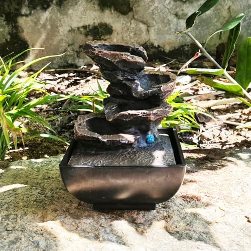 YOUUGIOR 4-Tier Tabletop Water Fountain with LED Lights